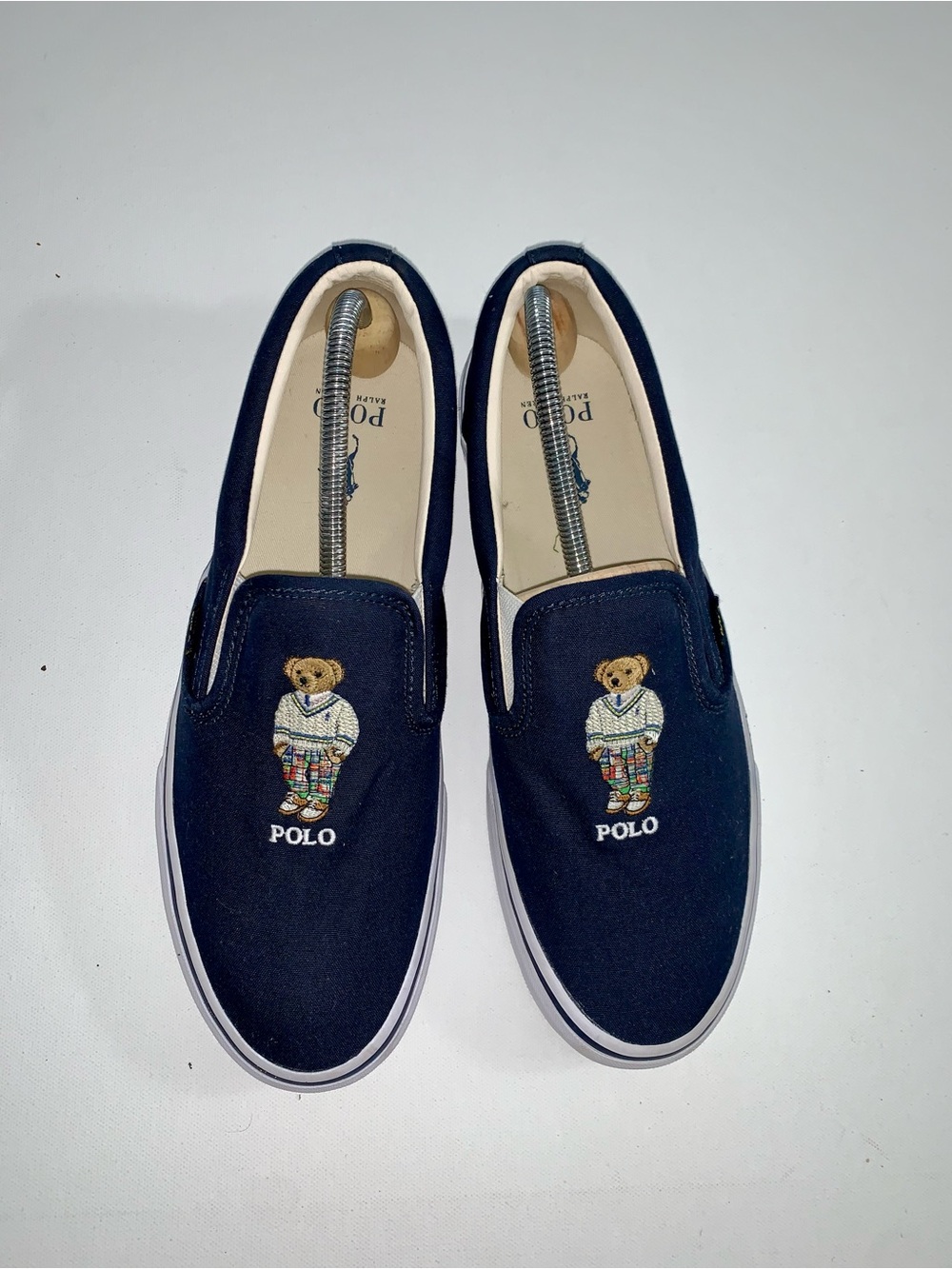 Polo by Ralph Lauren Navy Keaton Slip-On Sneakers with Bear Embroidery size 10